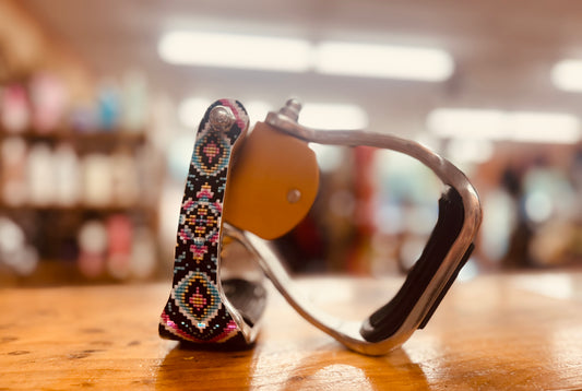 Youth Shimmering beaded Navajo print stirrup