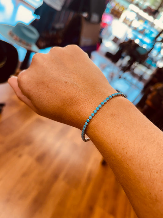 Stainless Steel Turquoise Rhinestone Tennis Chain Bracelet