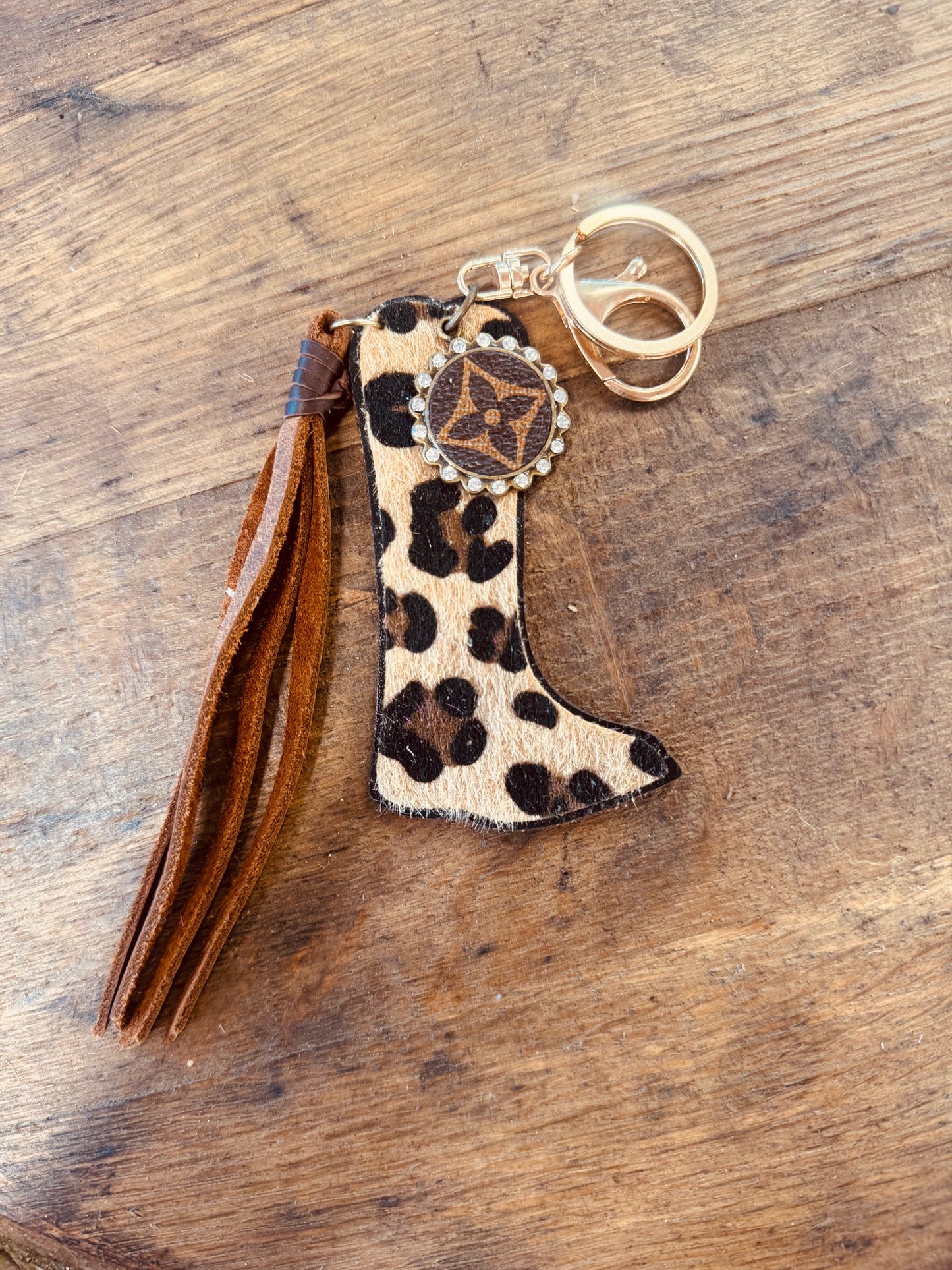 Upcycled LV Bag Charm Keychain Western Heart 