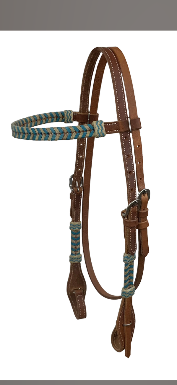 Teal Rawhide Browband Headstall