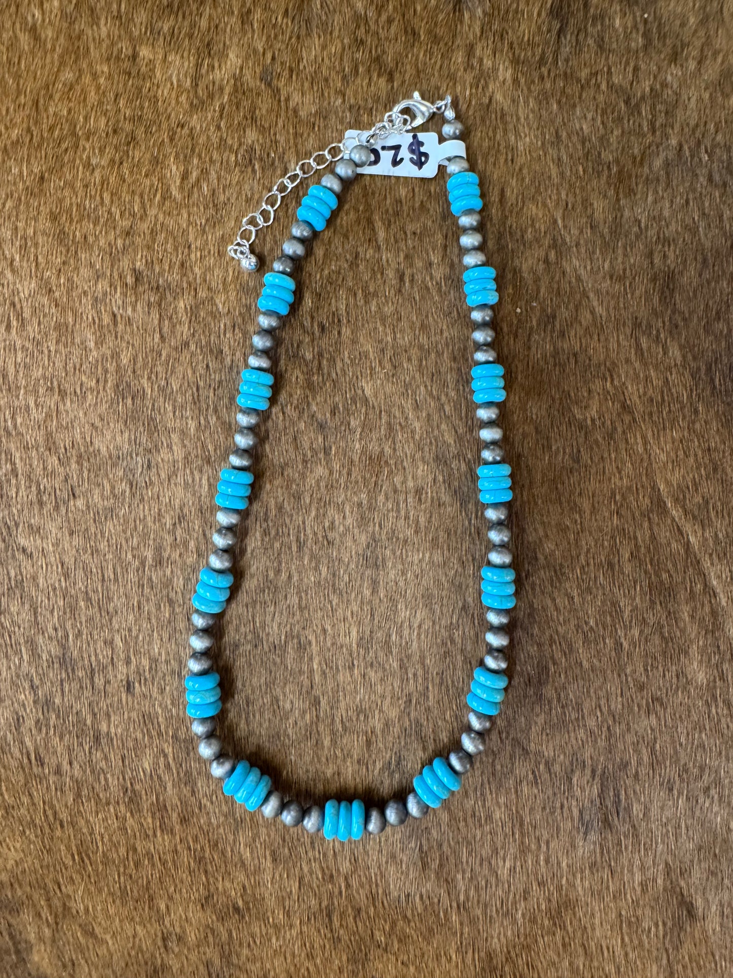 Western Navajo Style Pearl with Stone Necklace
