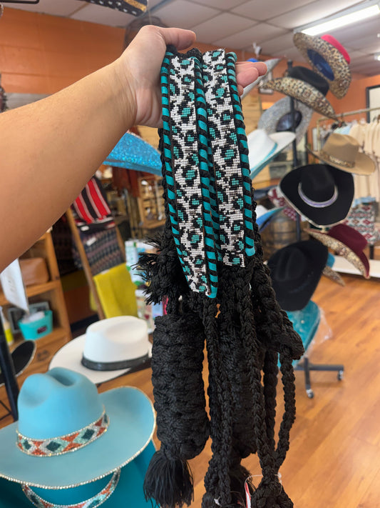 Mule Tape Halter Black with Beaded Accents