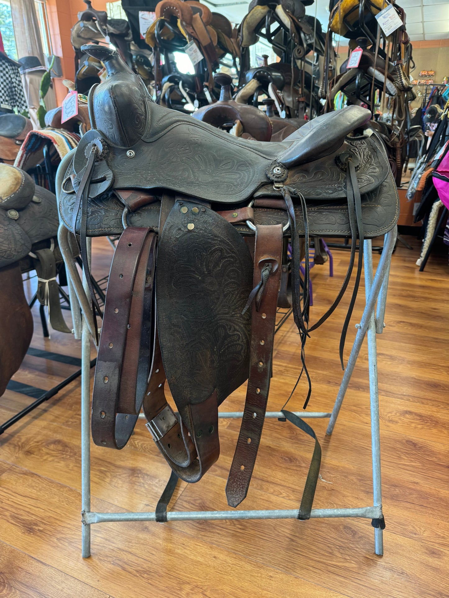 15" Dark Oil Barrel Saddle Double Rigging # SR