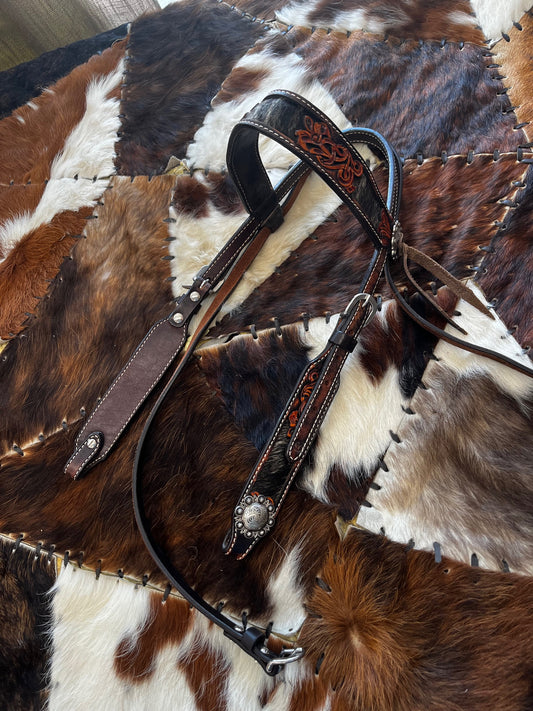 Headstall, Leather tooling and cowhide #tkh