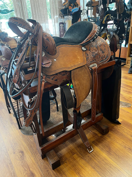 15" Barrel Saddle Suede Seat Rough Out Fenders with matching tack set #tkh