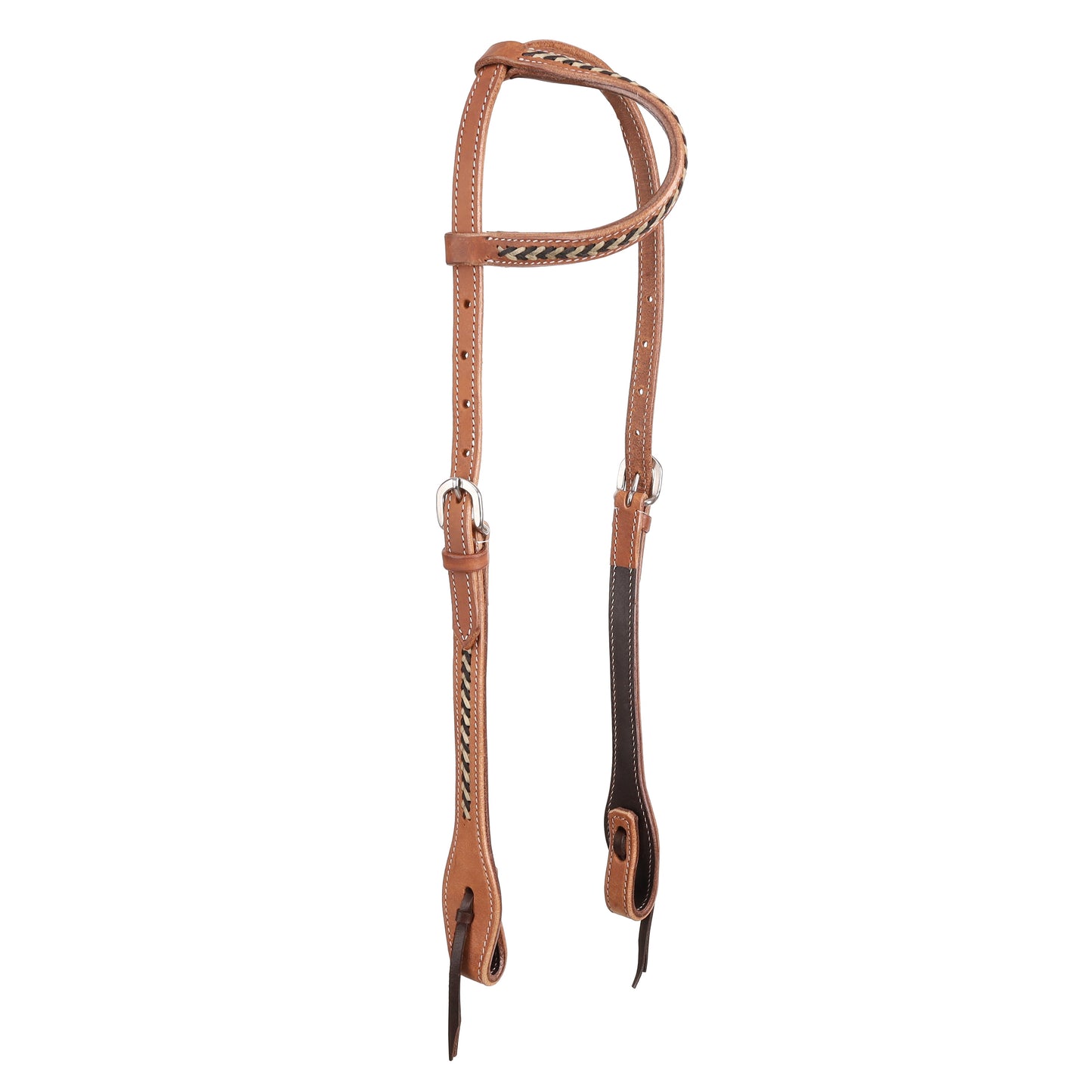 Leather One Ear Headstall with Black Rawhide Accents