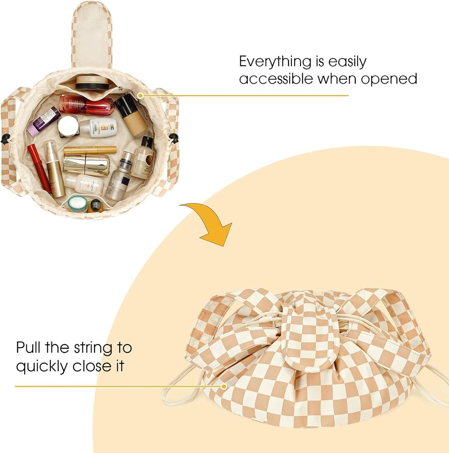 Drawstring Checkered Makeup Bag Cosmetic Bag