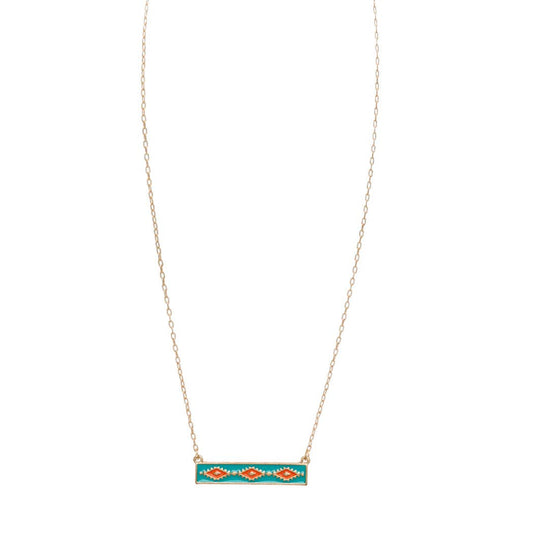 Bar Shaped Aztec Pattern Charm Necklace