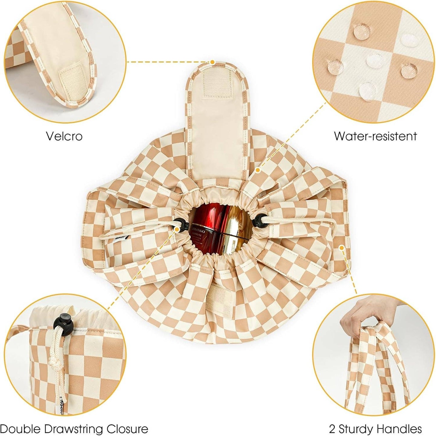 Drawstring Checkered Makeup Bag Cosmetic Bag