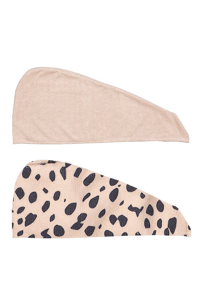 2pc Shower Hair Turban Set Cheetah/Beige