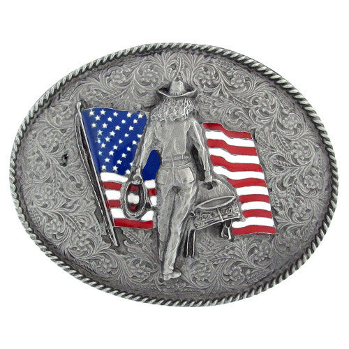 Cowgirl with Flag Belt Buckle