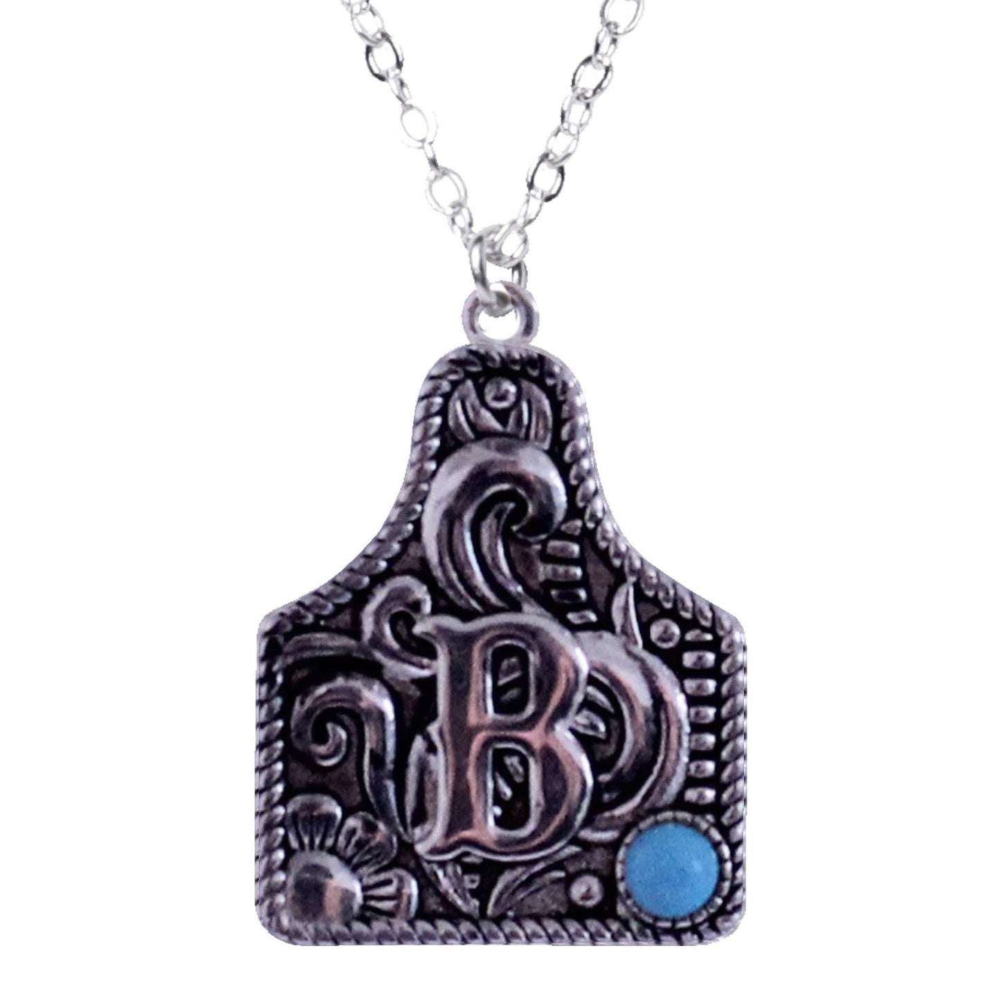 925 Sterling Silver Cattle Tag Initial Necklace