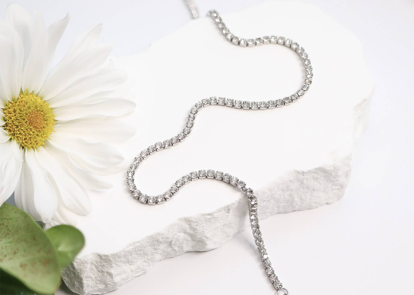 Stainless Steel CZ Tennis Chain Necklace With 2" Extension