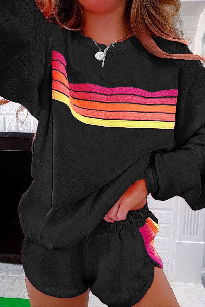 Color Block Sweatshirt & Shorts Lounge Set