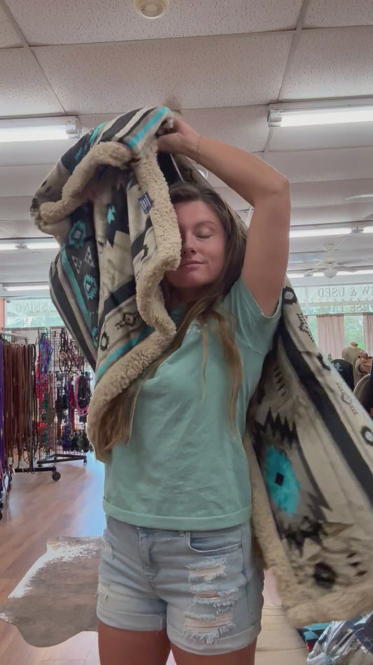 Stella Aztec Sherpa Line Throw  Blanket