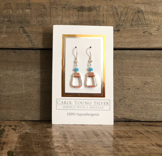 Saddle Stirrup Earrings on WIRE with AQUA Bead